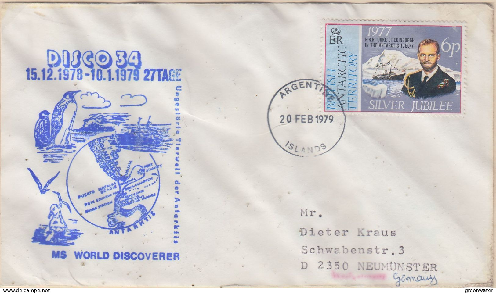 British Antarctic Territory (BAT) 1979 Ca MS World Discoverer Disco 34 Ca Argentine Isl 20 FEB  1979 (HA159B) - Lettres & Documents