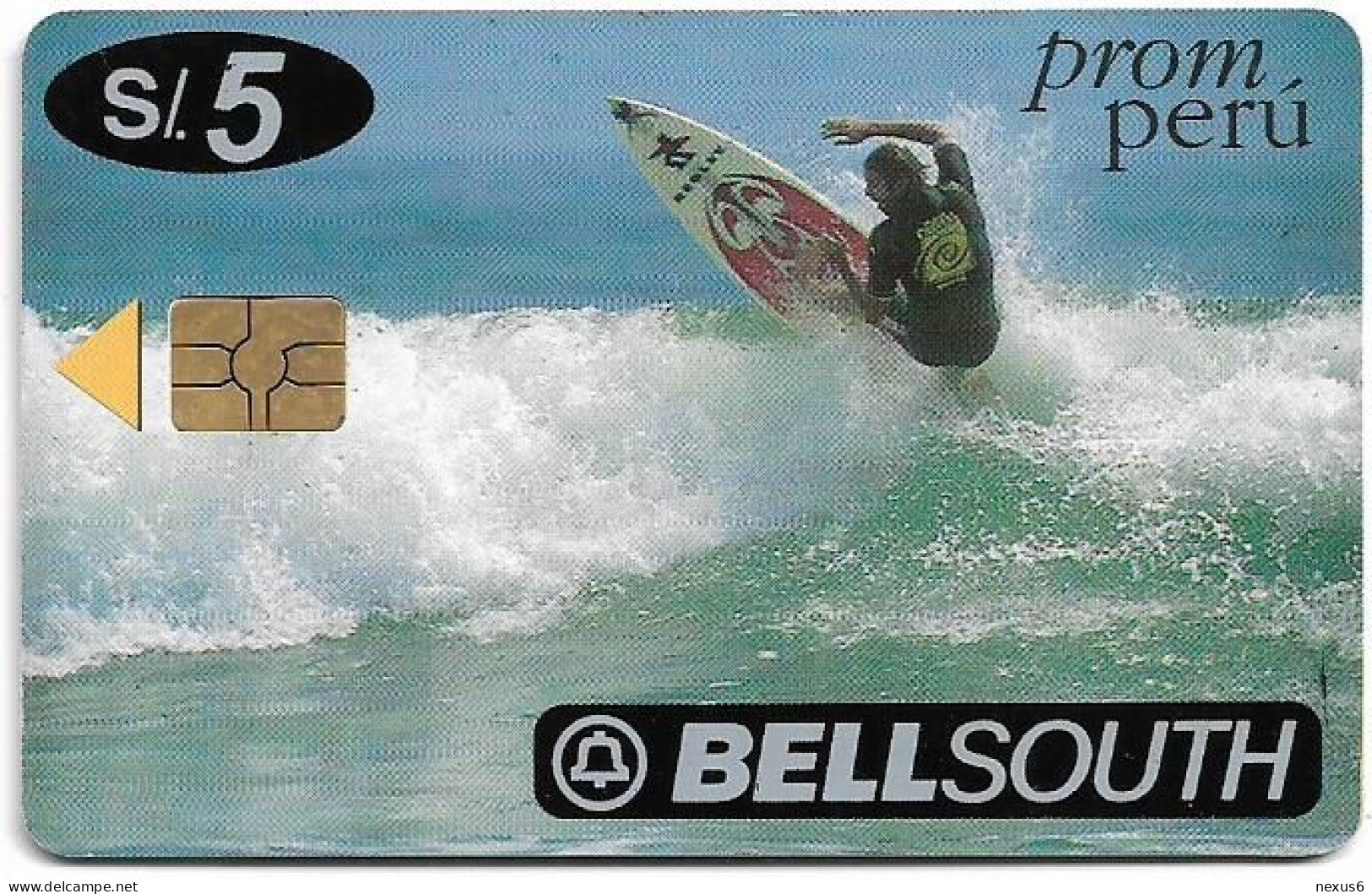 Peru - Bell South - Prom Peru-Surf, Chip Gem5 Red, 5Sol, 01.1999, 25.000ex, Used Rare - Peru