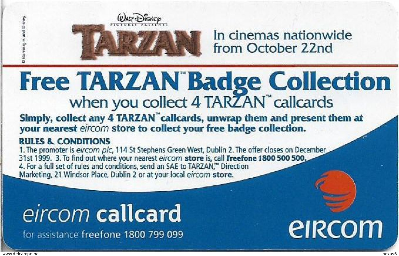 Ireland - Eircom - Tarzan - Kantor And Turk - 10Units, 11.1999, 75.000ex, Used - Irlande