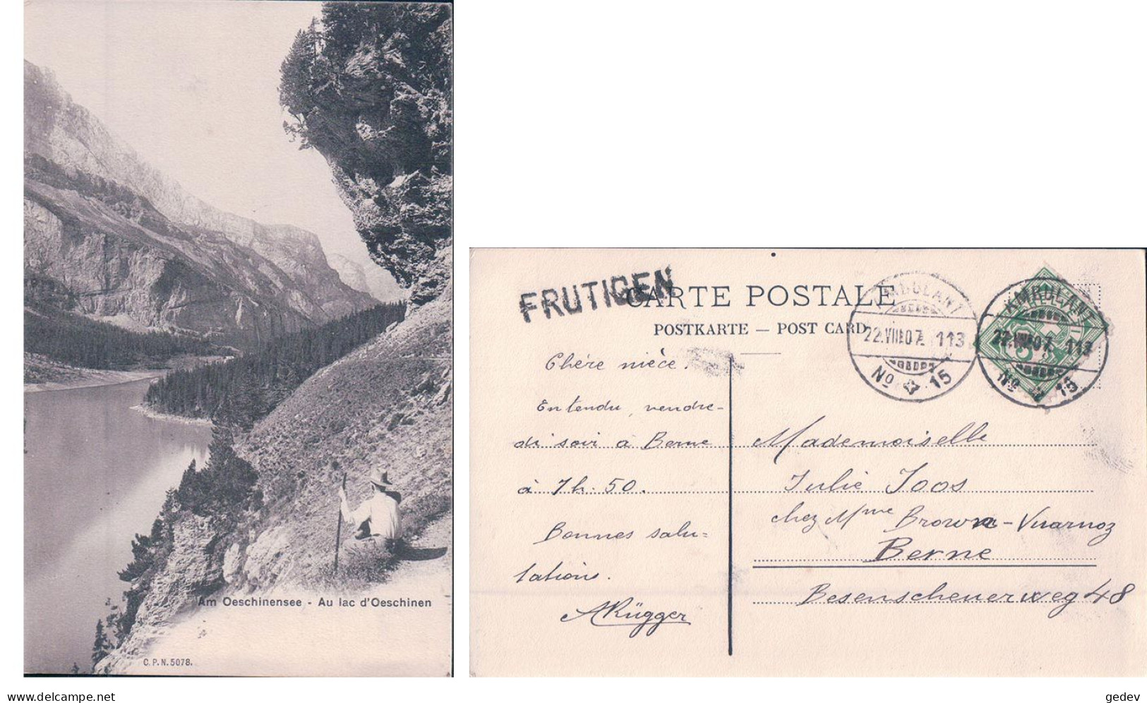 Am Oeschinensee BE + Cachet Linéaire FRUTIGEN (22.8.1907) - Frutigen