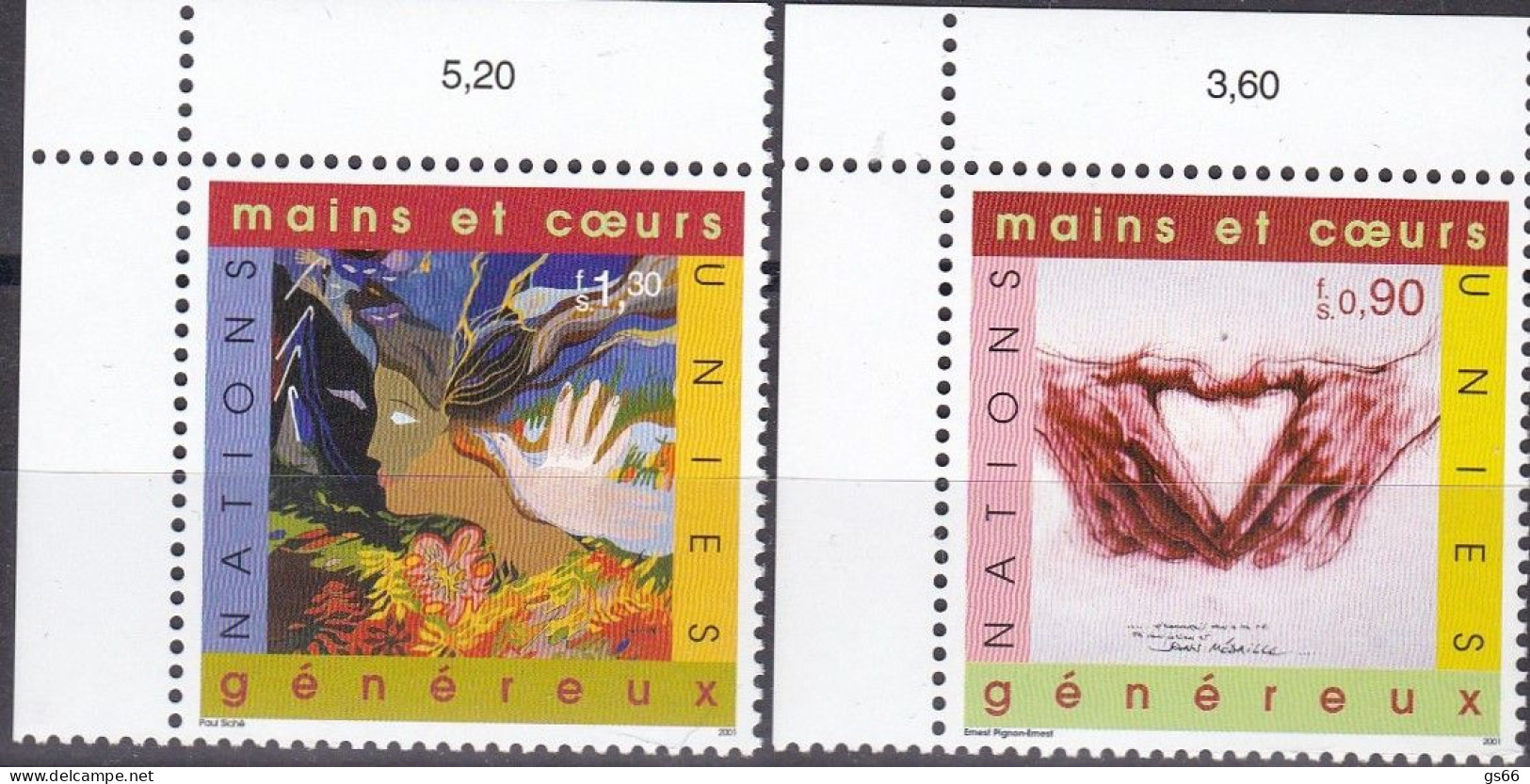 UNO-Genf, 2001, 413/14,  MNH **, Jahr Des Ehrenamtes: Gemäldeausstellung „Ein Herz, Eine Welt“, - Andere & Zonder Classificatie