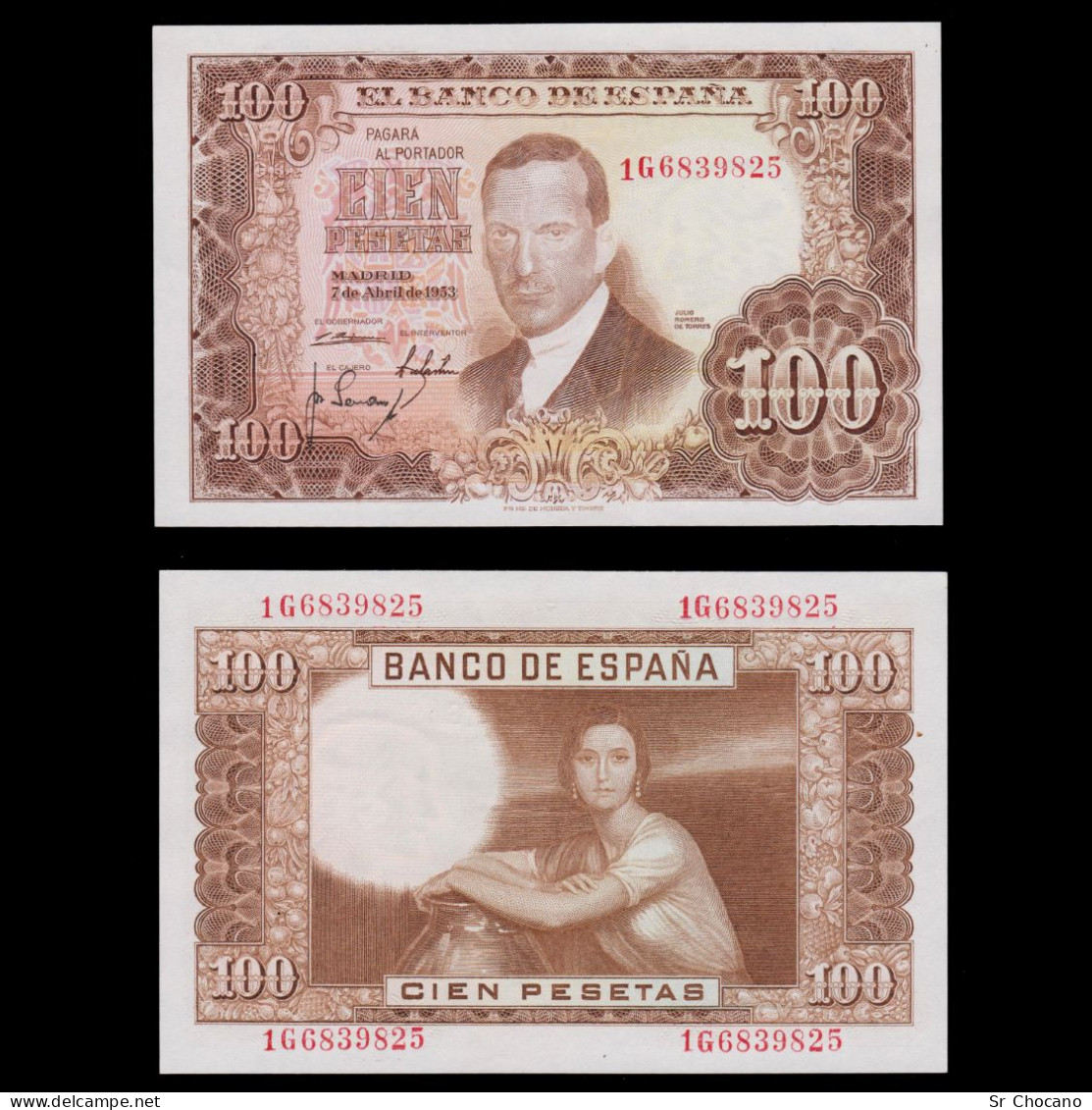 España.100 Pts.SC UNC.1953.JULIO ROMERO.Nº 1G 68398225 - 100 Pesetas