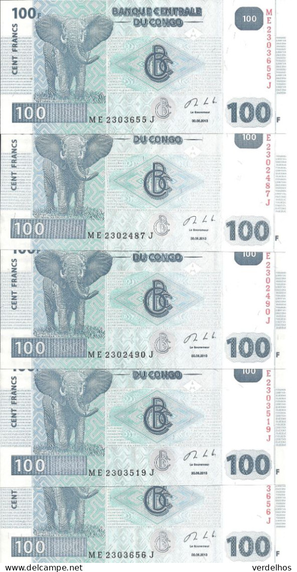 CONGO 100 FRANCS 2013 UNC P 98 B ( 5 Billets ) - Unclassified