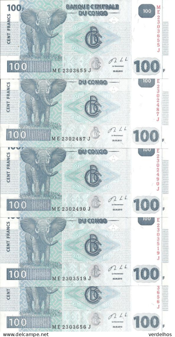 CONGO 100 FRANCS 2013 UNC P 98 B ( 5 Billets ) - Sin Clasificación