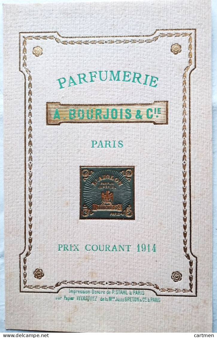 PARFUM  PUBLICITE CARTONNEE POUR LA PARFUMERIE A BOURGEOIS L'AIGLON PARFUM IMPERIAL GAUFRE ET DORE  1914 - Ohne Zuordnung