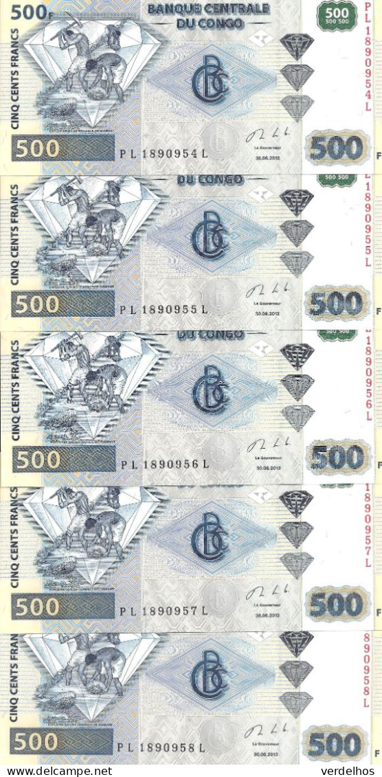 CONGO 500 FRANCS 2013 UNC P 96 B ( 5 Billets ) - Unclassified