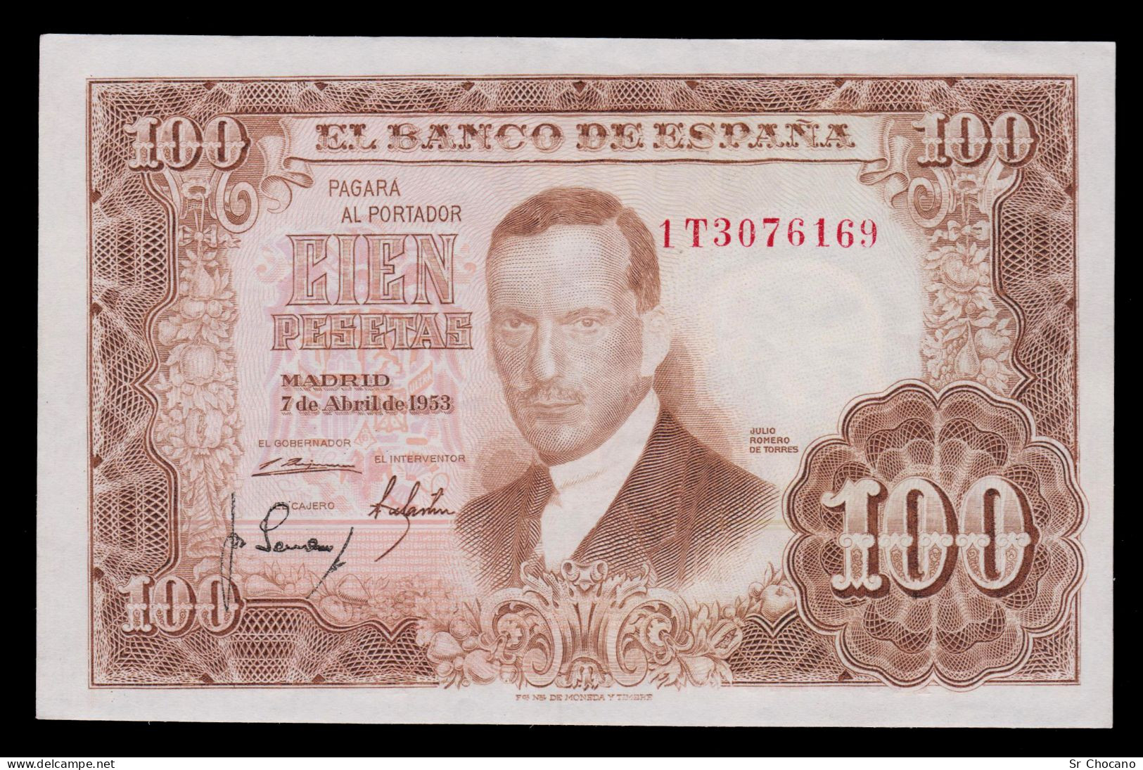 España.100 Pts.SC UNC.1953.JULIO ROMERO.Nº 1T 3076169 - 100 Peseten