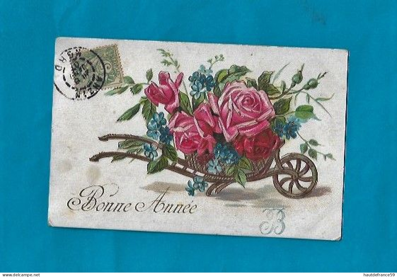 Carte Postale Post Card  Brouette Fleurs 1908 Destinataire Melle Virginie Manesse Rue Verte ANZIN Près De Valenciennes - Anzin