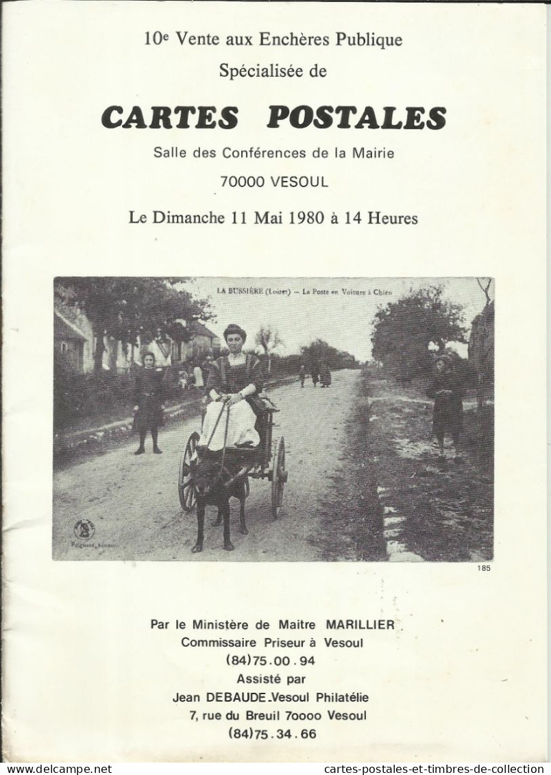 Catalogue De La 10 Vente Aux Enchères Publique à Vesoul , Spécialisée De CARTES POSTALES , Mai 1980 - Francese