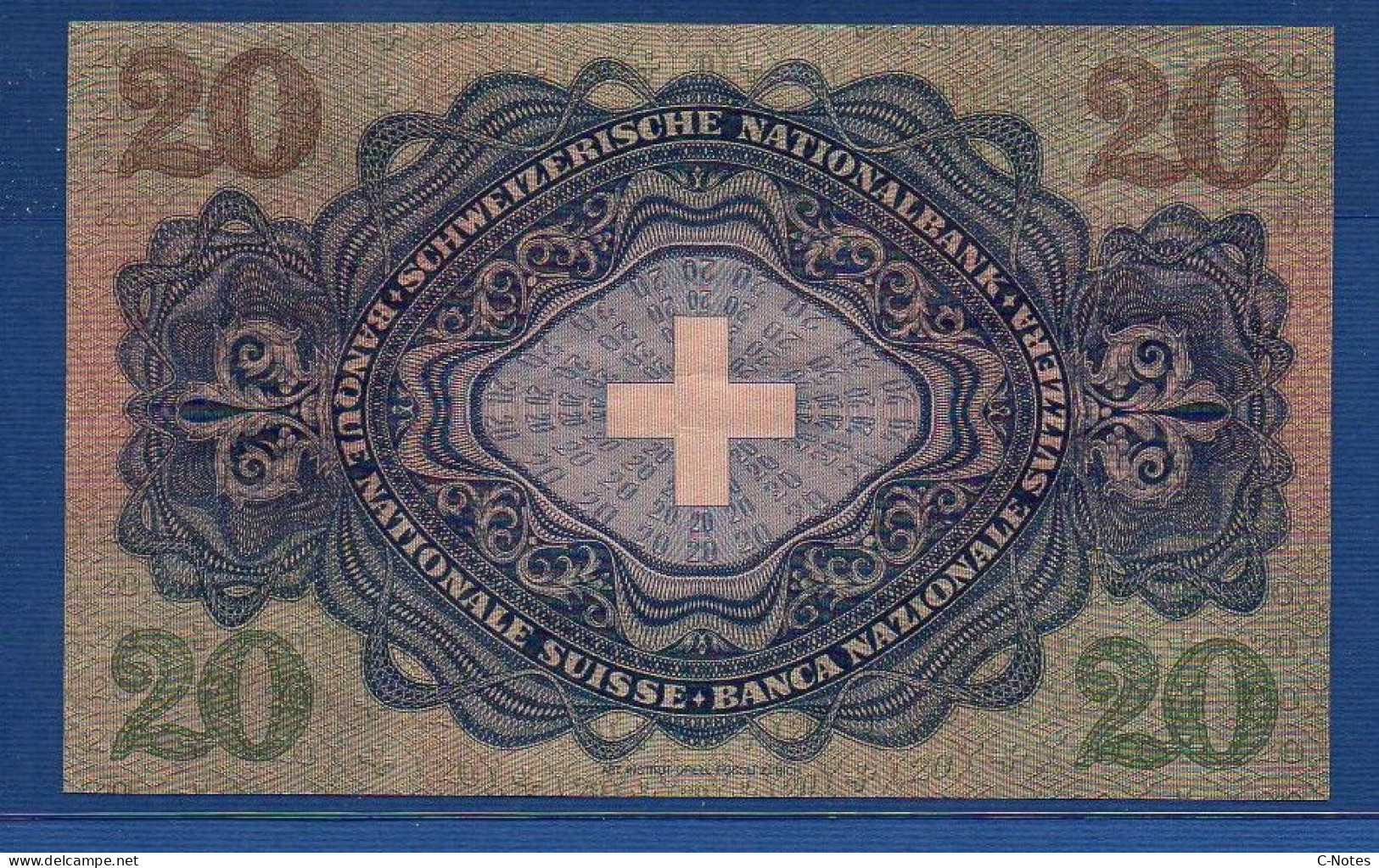 SWITZERLAND - P.39f(1) - 20 Francs 1937 AXF, Serie 8K 065085 - Signatures: Schaller / Bachmann / Blumer - Switzerland