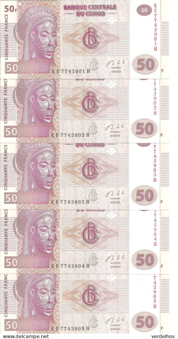 CONGO 50 FRANCS 2013 UNC P 97A ( 5 Billets ) - Zonder Classificatie