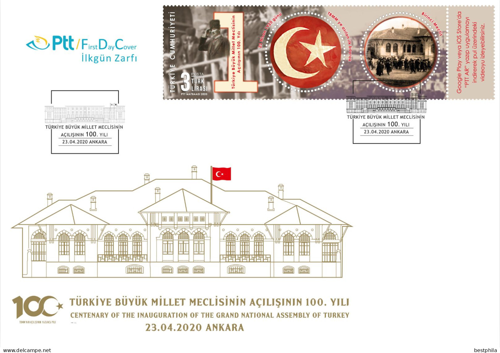 Turkey, Türkei - 2020 - Turkish Grand National Assembly, Centenary, Parliament, Round Stamp, Star And Crescent - FDC - Briefe U. Dokumente