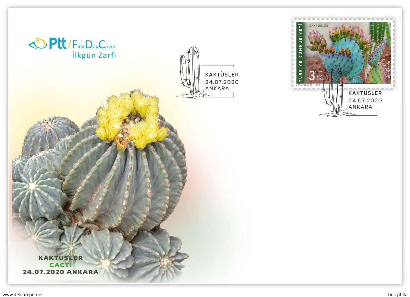 Turkey, Türkei - 2020 - Cacti, Prickly Pear (Opuntia Sp), Plants (Flora) - FDC - Storia Postale