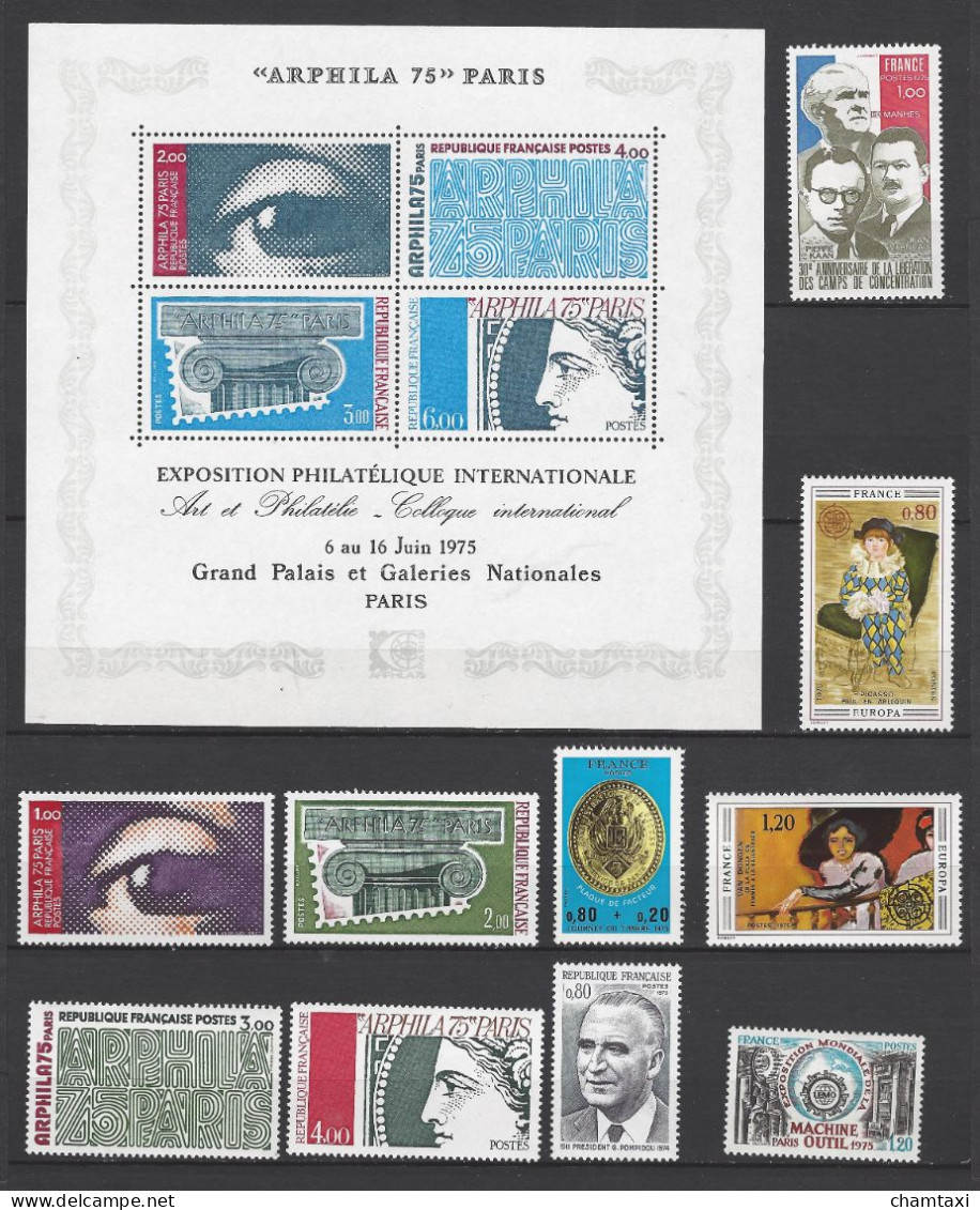 FRANCE 1975 ANNEE COMPLETE 33 TIMBRES AVEC BLOC 7 ARPHILA 75 PARIS EXPOSITION PHILATELIQUE - 1970-1979