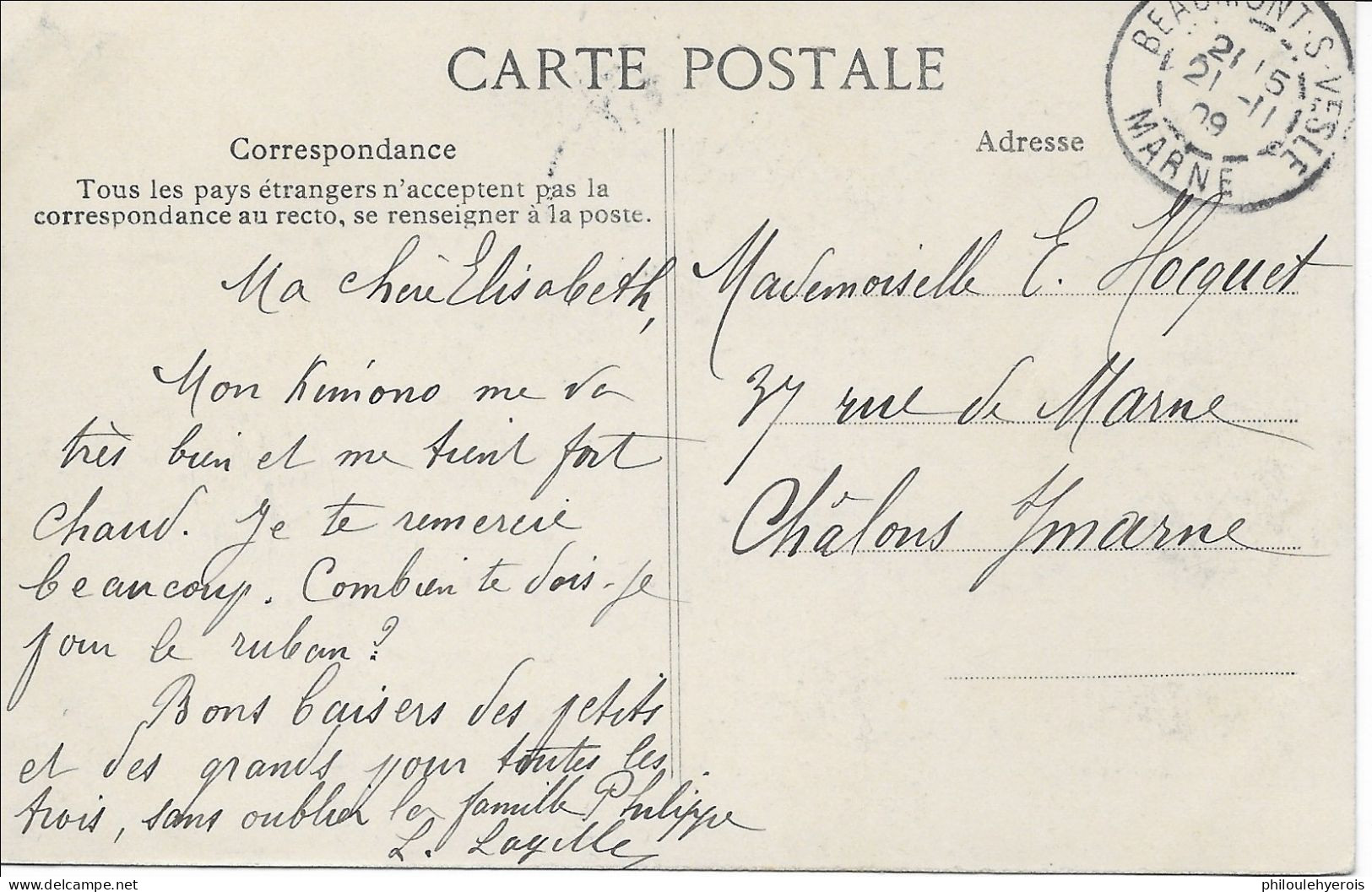 CPA GRANDE SEMAINE D'AVIATION Du 22 Au 29 Août 1909 Cachet Beaumont Sur Vesle Dans La Marne Président FALLIERES - Meetings