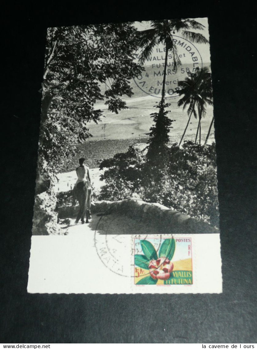 CPSM 1958, Carte Postale, Wallis Et Futuna, Timbre Flore D'outre-mer, 1er Premier Jour, Tampon Europe 1 - Wallis Und Futuna