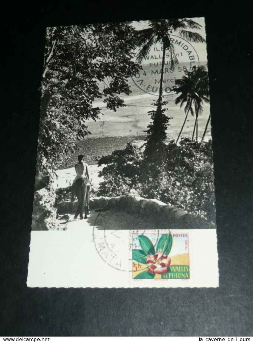CPSM 1958, Carte Postale, Wallis Et Futuna, Timbre Flore D'outre-mer, 1er Premier Jour, Tampon Europe 1 - Wallis And Futuna