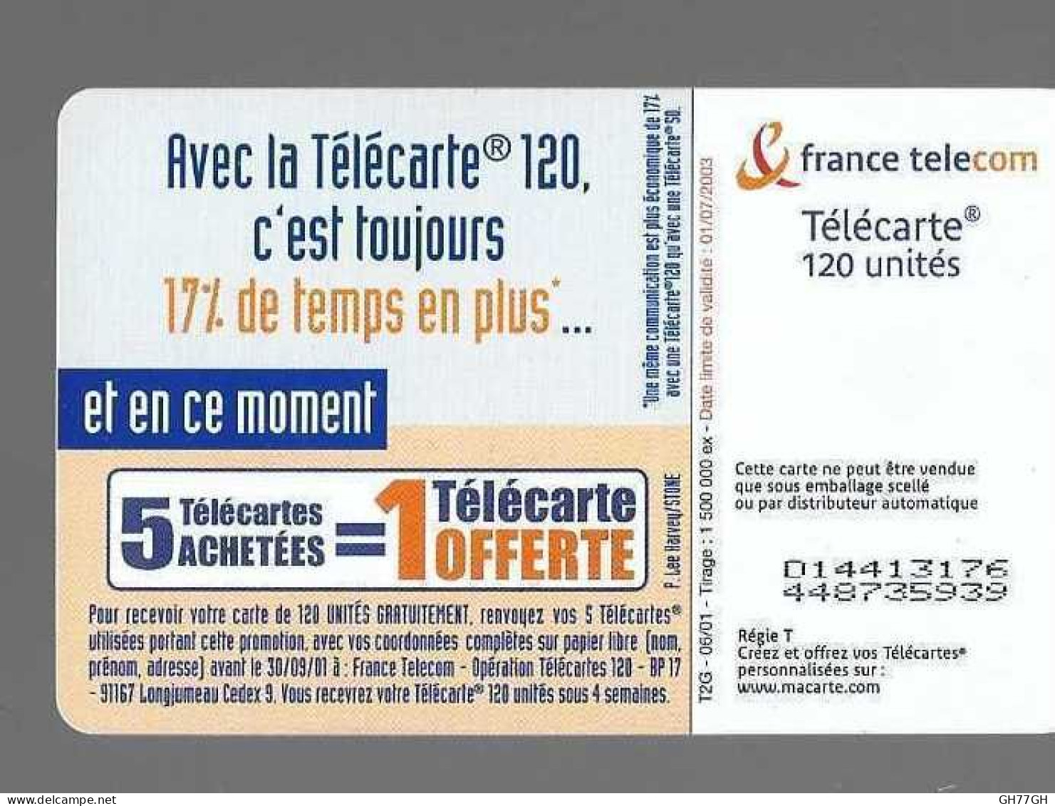 TELECARTE FRANCE TELECOM "PLUS DE TEMPS POUR S'AIMER" - 2001