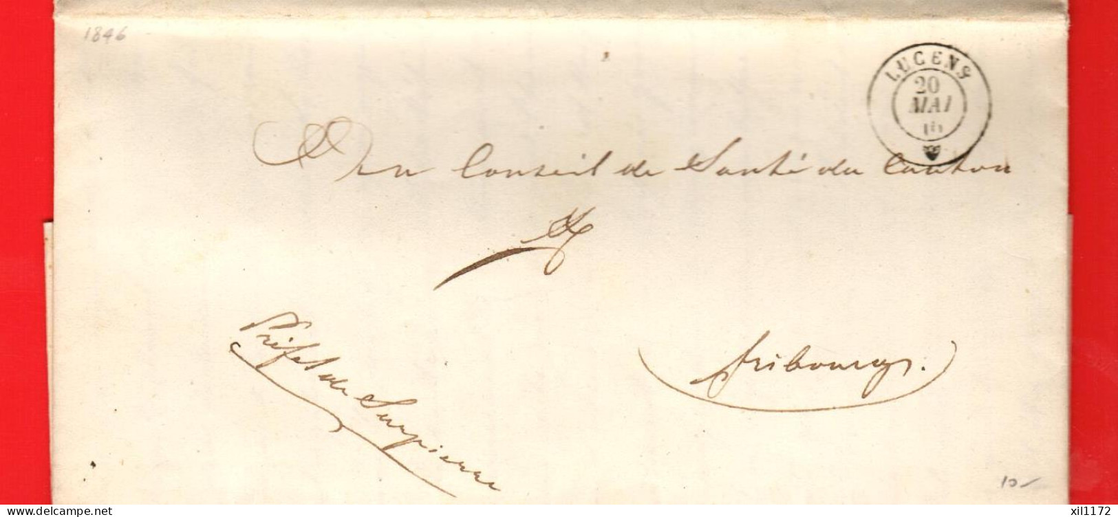ZUS-44  RARE Lettre écrite Par Le Préfet De Surpierre Au Conseil De Santé Du Canton De Fribourg En 1846 .Cachet Lucens. - ...-1845 Voorlopers