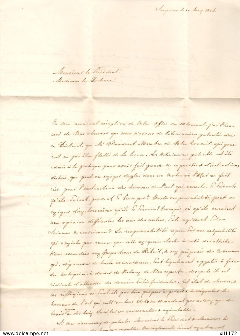 ZUS-44  RARE Lettre écrite Par Le Préfet De Surpierre Au Conseil De Santé Du Canton De Fribourg En 1846 .Cachet Lucens. - ...-1845 Préphilatélie