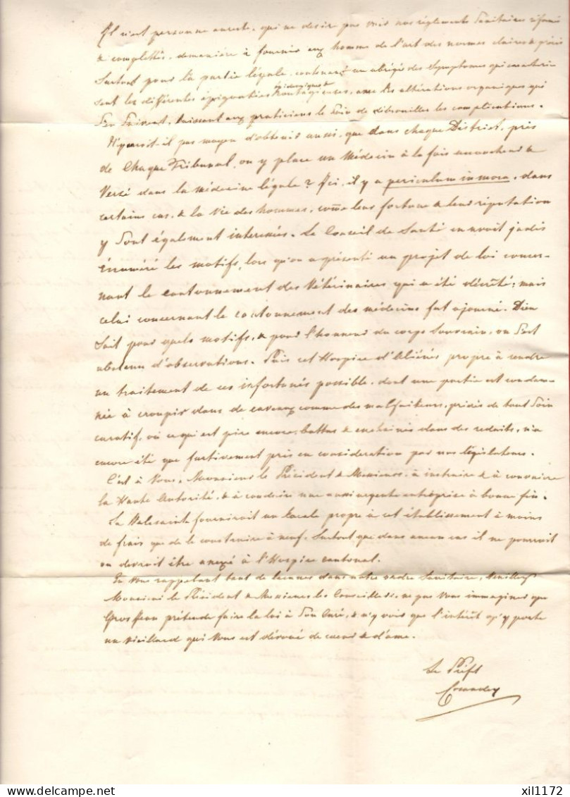 ZUS-44  RARE Lettre écrite Par Le Préfet De Surpierre Au Conseil De Santé Du Canton De Fribourg En 1846 .Cachet Lucens. - ...-1845 Prephilately