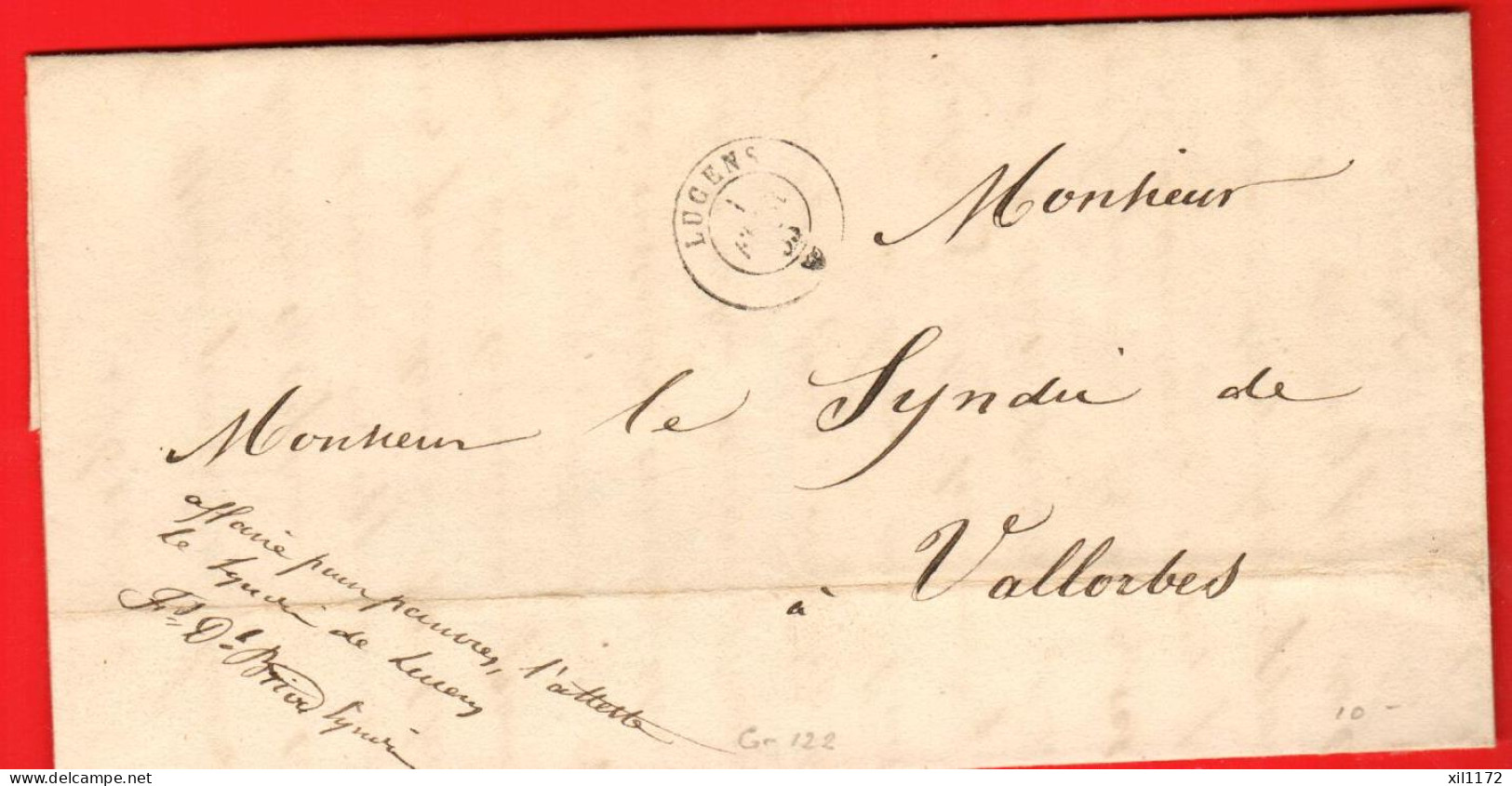 ZUS-46  RARE Lettre Du Syndic De Lucens écrite En 1855 Au Syndic De Vallorbe. Cachet Lucens - ...-1845 Voorlopers