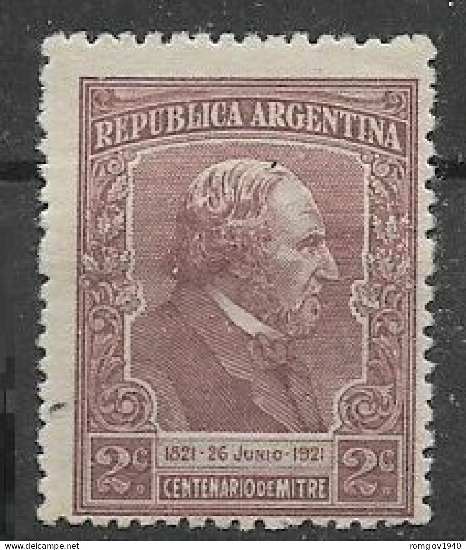 ARGENTINA  1921 CENTENARIO DELLA NASCITA DEL GENERALE BARTOLOME' MITRE YVERT. 256 MLH VF - Ungebraucht