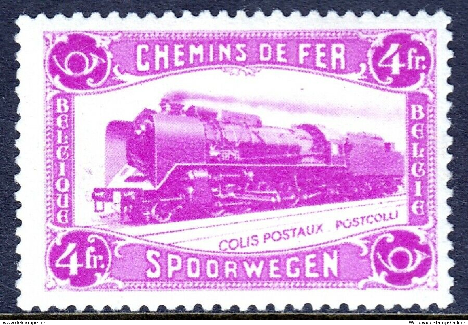 BELGIUM — SCOTT Q182 — 1934 4fr RAILWAY ISSUE — MH — SCV $9.50 - Mint