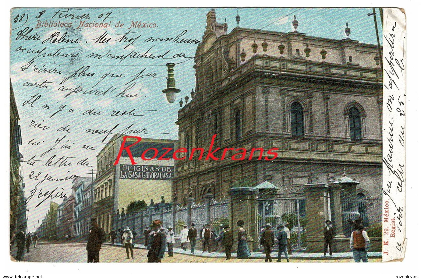 Biblioteca Nacional De Mexico Mexique 1907 Timbre Obliteration Cachet CPA Carte Postale Tarjeta Postal Old Postcard - Mexiko