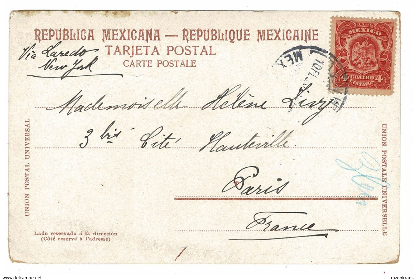 Biblioteca Nacional De Mexico Mexique 1907 Timbre Obliteration Cachet CPA Carte Postale Tarjeta Postal Old Postcard - Mexiko