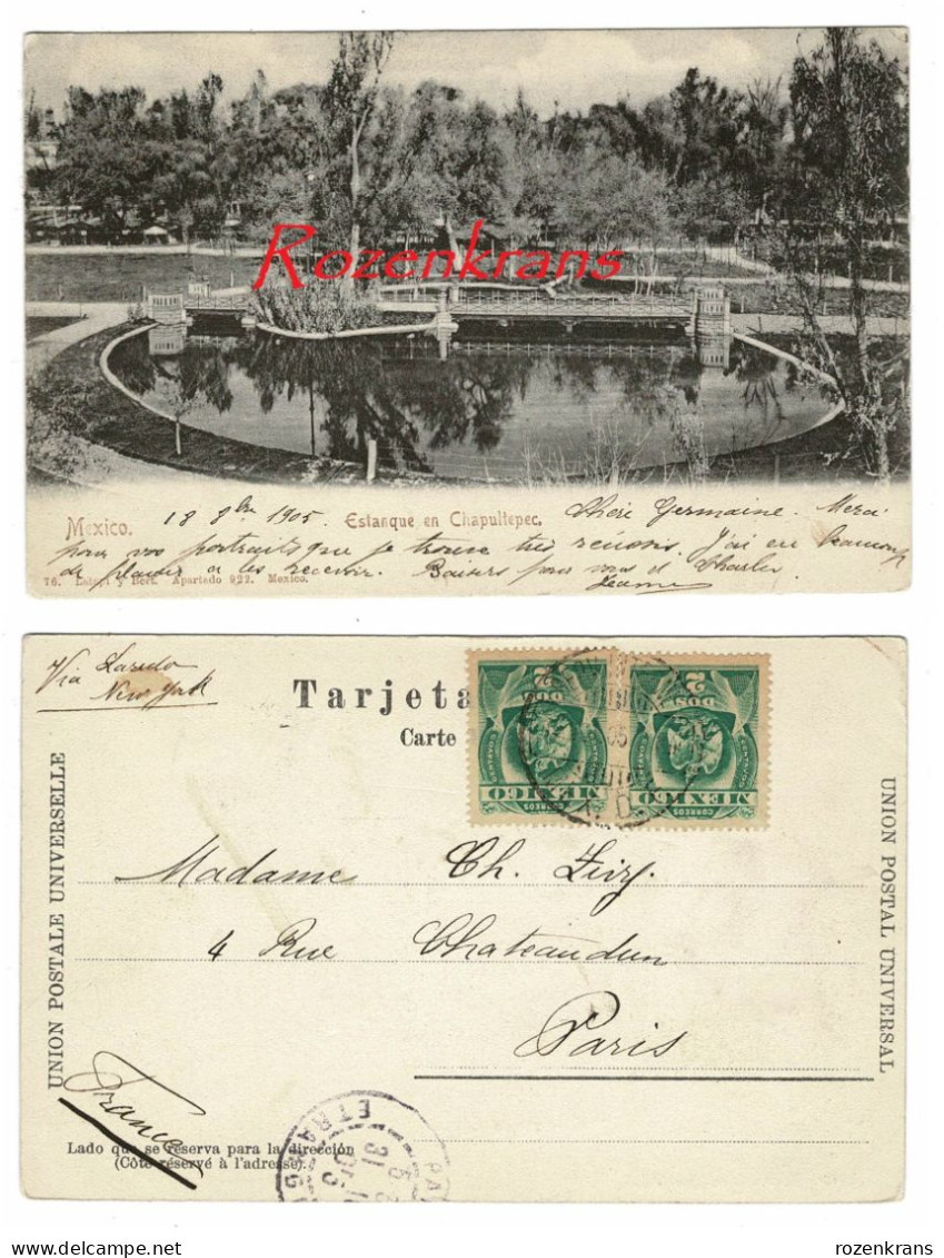 Estanque En Chapultepec Mexico Mexique 1905 Timbre Obliteration Cachet CPA Carte Postale Tarjeta Postal Old Postcard - Mexiko