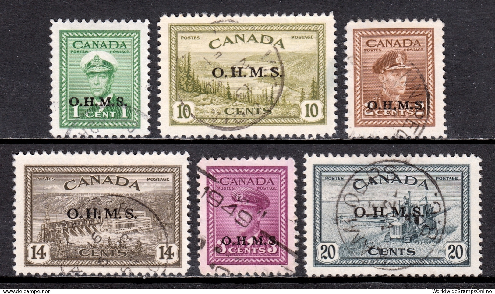Canada - Scott #O1//O8 - Used - Short Set, Pencil/rev. - SCV $16 - Overprinted