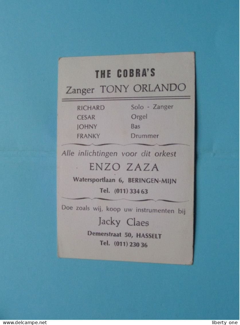 The COBRA'S Zanger TONY ORLANDO () Anno 19?? ( Zie / Voir Scans ) Publikaart ENZO ZAZA Beringen-Mijn / Jacky Claes ! - Cantanti E Musicisti