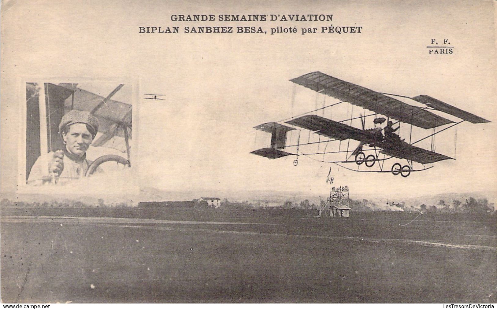 AVIATEUR - Biplan Sanbhez Besa Piloté Par PEQUET - Carte Postale Ancienne - Aviateurs