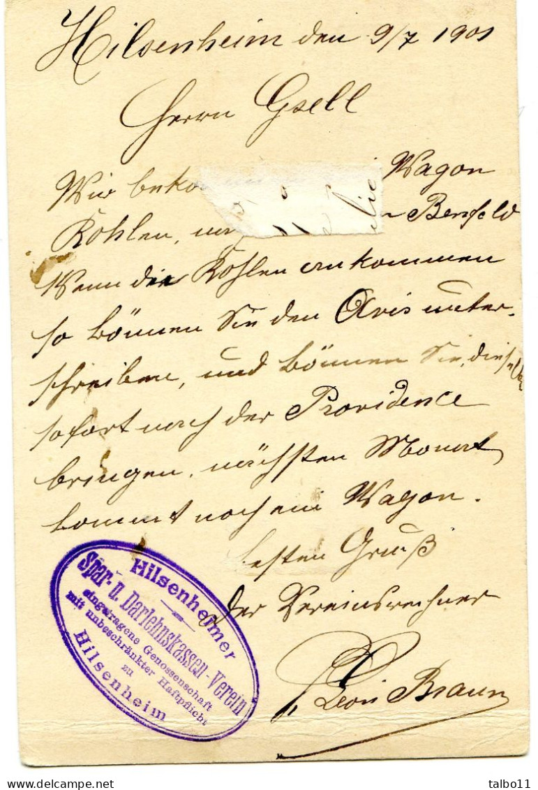 Entier Postal Allemand - Hilsenheim - Cartes Précurseurs