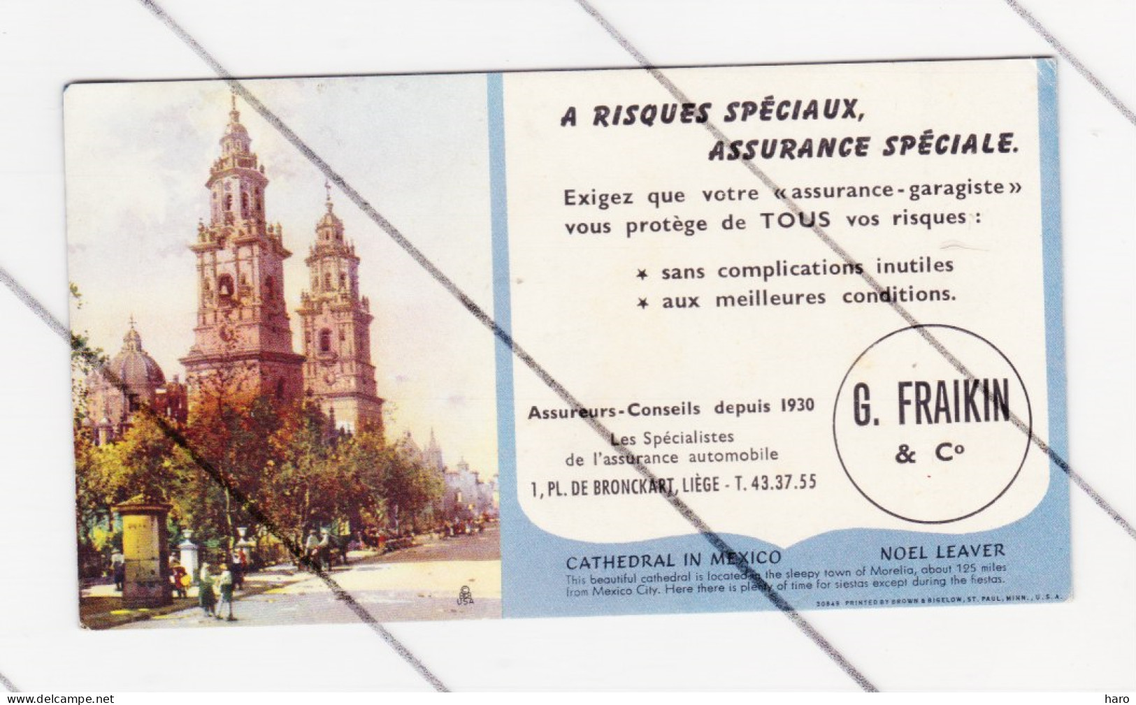 Buvard Publicitaire Cartonné -  Assurances G. FRAIKIN & Cie à LIEGE - Cathédrale De Mexico  (B330) - Automobile