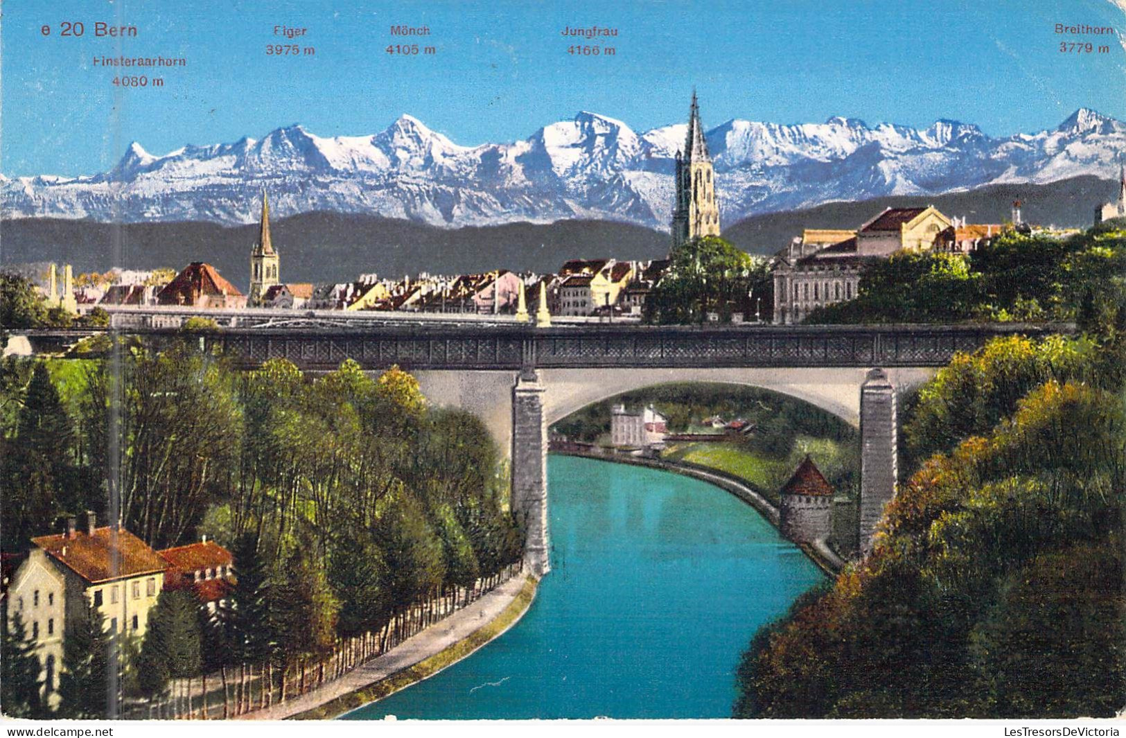 SUISSE - BERN - Finsteraarhorn 4080m - Elger 3975m - Monch 4105 - Jungfrau 4166m - Carte Postale Ancienne - Berne