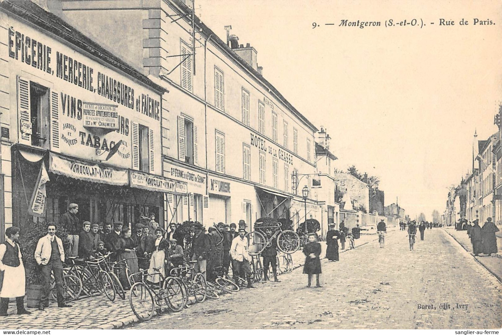 CPA 91 MONTGERON / RUE DE PARIS / EPICERIE / MERCERIE / HOTEL DE LA CHASSE - Montgeron