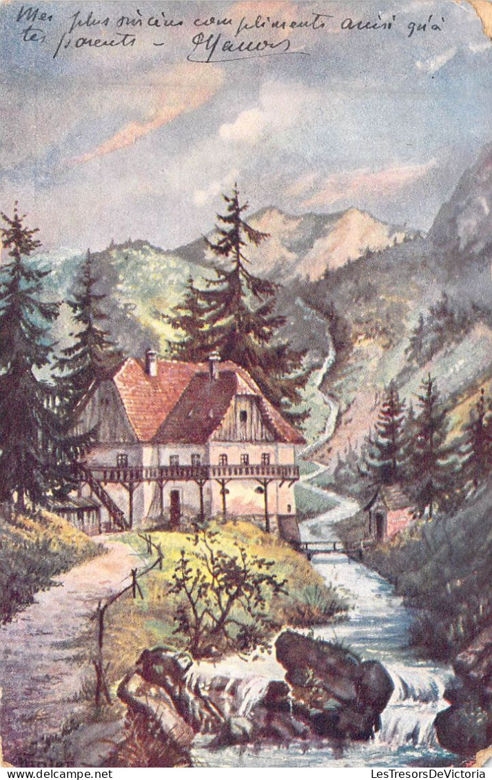 SUISSE - Illustration - Maison Au Bord De La Riviére - Sapin - Montagne - Carte Postale Ancienne - Mon