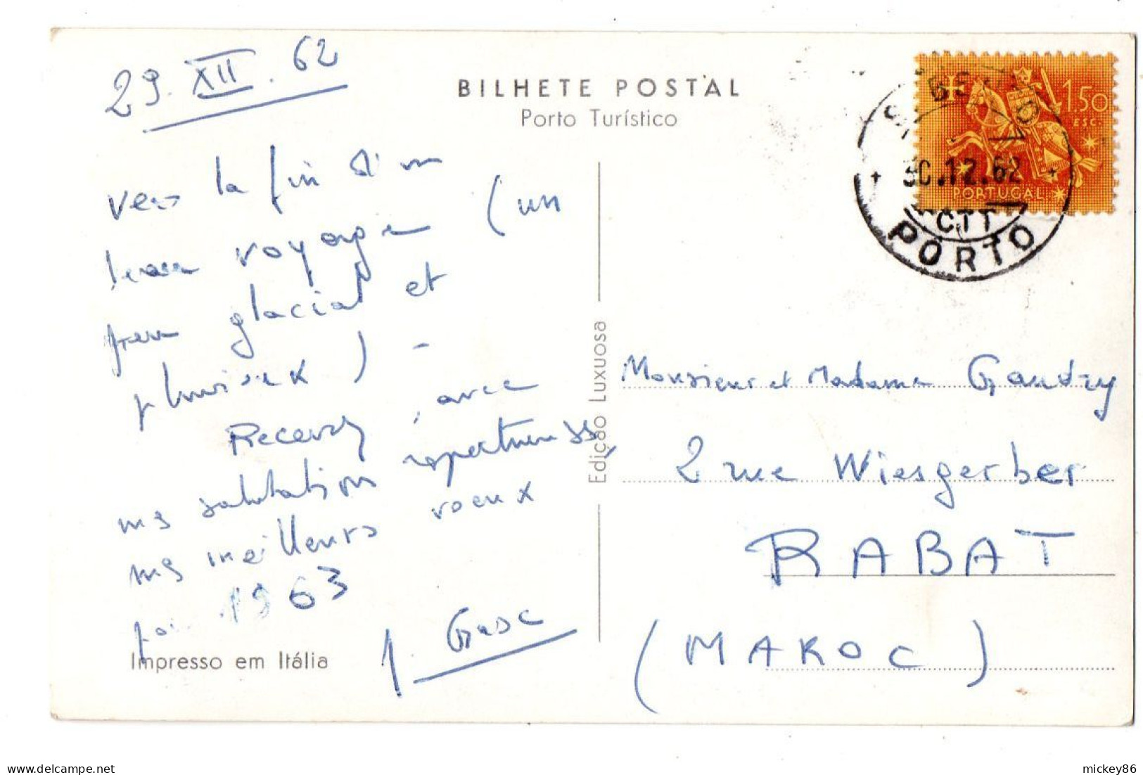 Portugal -- PORTO --1962 --Ponte De D.Luiz ....destinée Rabat -Maroc.....cachet.........timbre - Porto
