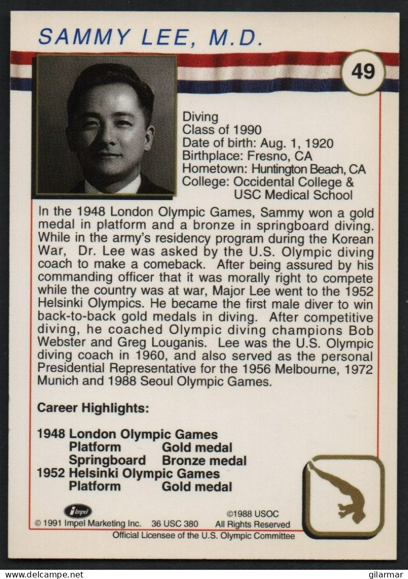 UNITED STATES - U.S. OLYMPIC CARDS HALL OF FAME - DIVING - SAMMY LEE - # 49 - Tarjetas