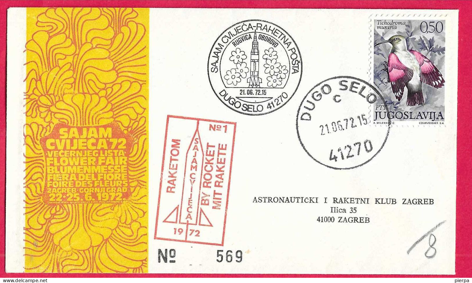 JUGOSLAVIA - POSTA RAZZO - ANNULLO "SAJAM CVIJECA RAHETNA POSTA*21.6.72*DUGO SELO" SU BUSTA UFFICIALE - Airmail