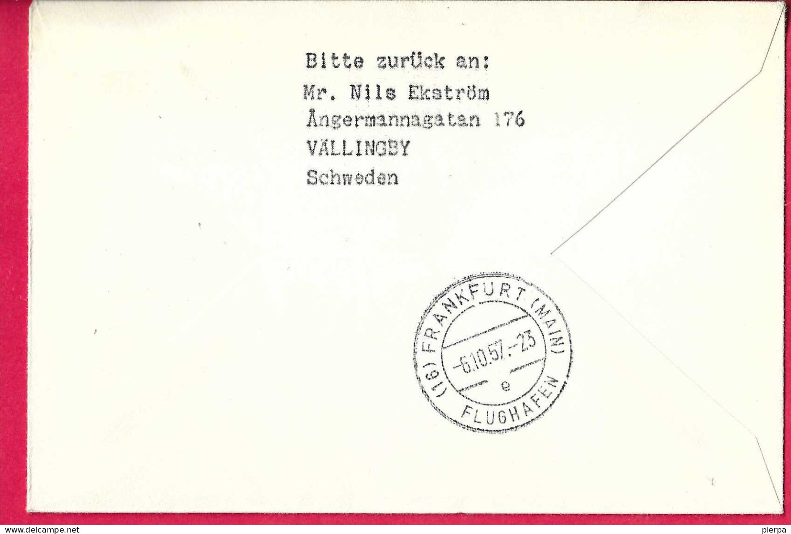 FINLANDIA - FIRST FLIGHT FROM HELSINKI TO FRANKFURT *6.10.1957* ON ENVELOPE - Brieven En Documenten