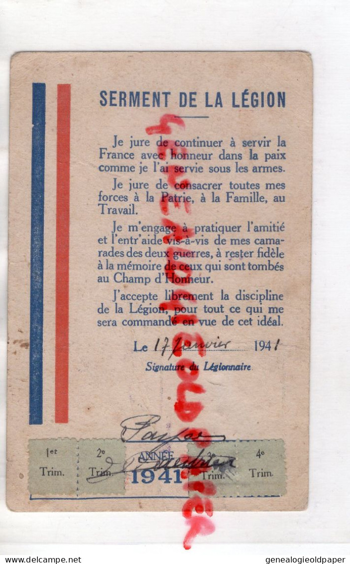 87 ARNAC LA POSTE VILLAUBRUN -CROMAC- CARTE LEGION FRANCAISE-  LIMOUSIN JEAN BAPTISTE LADAME- PETAIN 1941 - Historische Dokumente