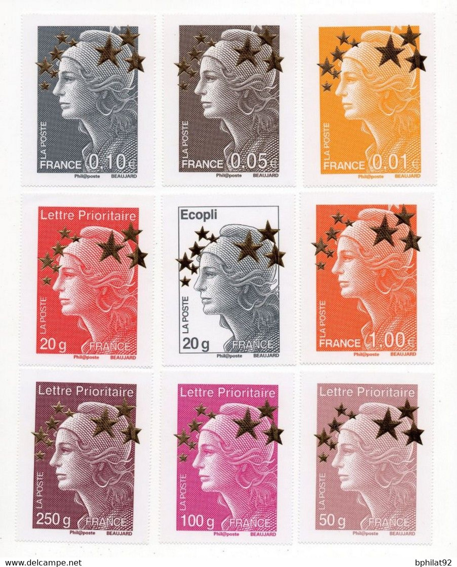 !!! MARIANNE DE L'EUROPE, MAXI TIMBRES ETOILES D'OR, SERIE N°4662A/4662Q NEUVE ** 15 VALEURS - 2 SCANS - 2008-2013 Marianne Of Beaujard