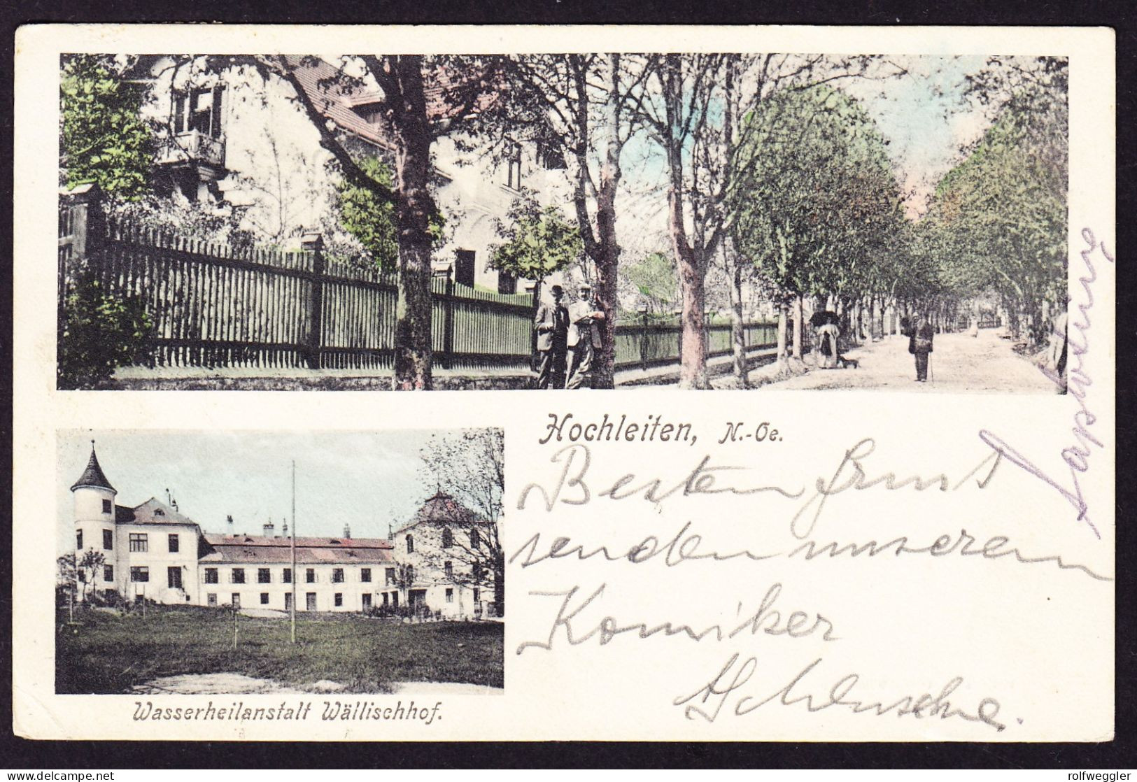 1911 Gelaufene AK Aus Hochleiten (Hochleithen) Mit Wasserheil Anstalt. Minimer Eckbug Links Unten. - Mistelbach