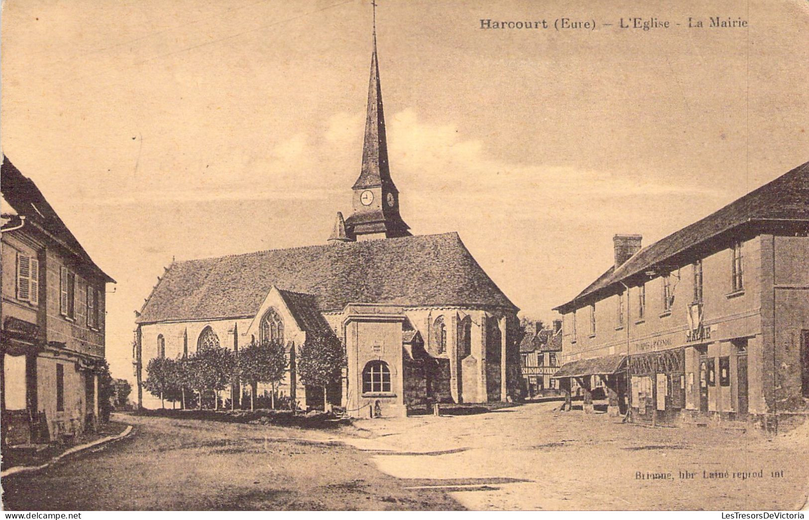 FRANCE - 27 - HARCOURT - L'église Et La Mairie - Carte Postale Ancienne - Harcourt