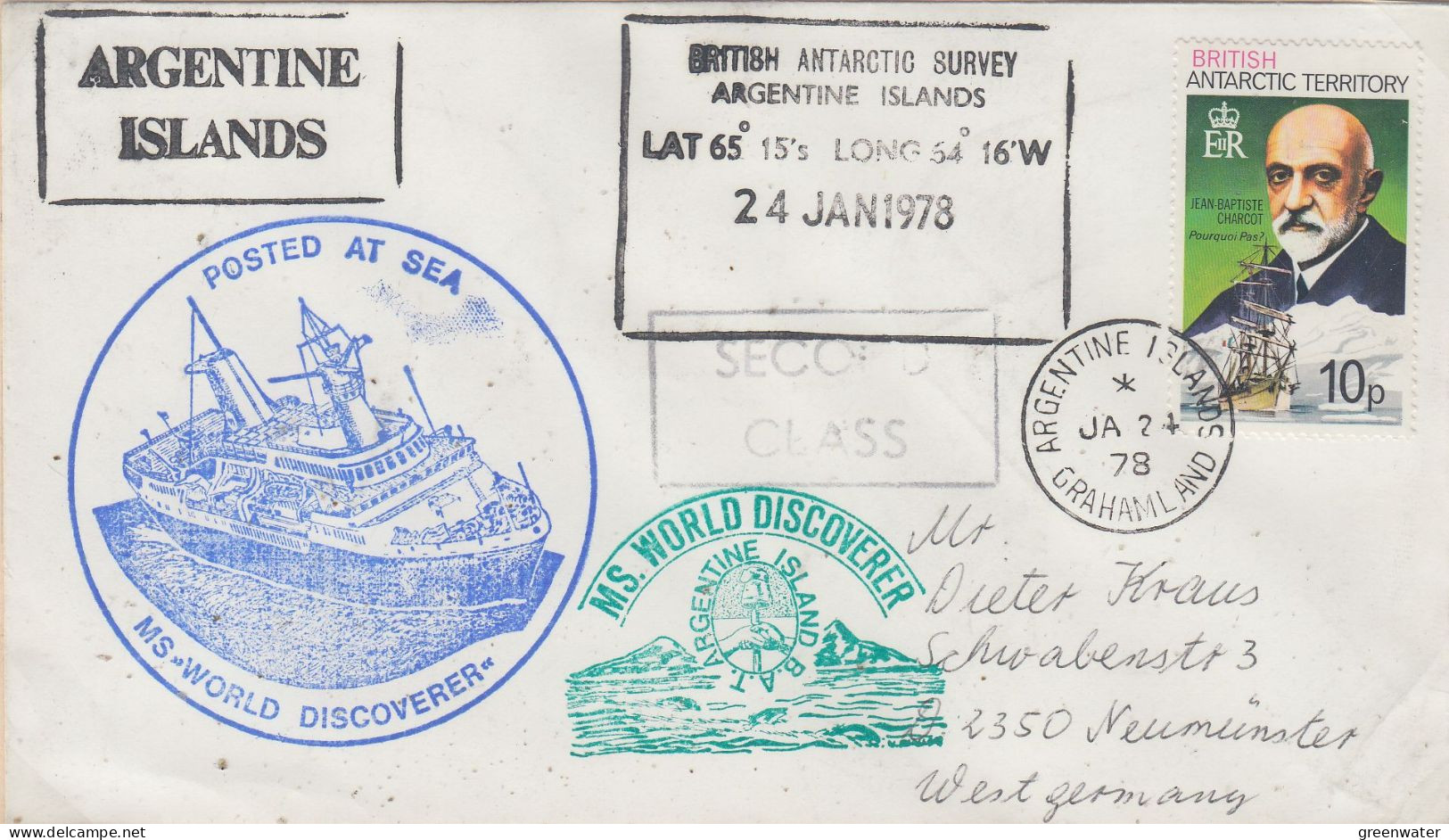 British Antarctic Territory (BAT) Ca MS World Discoverer  Ca Argentine Islands Grahamland JA 24 1978(HA160C) - Lettres & Documents