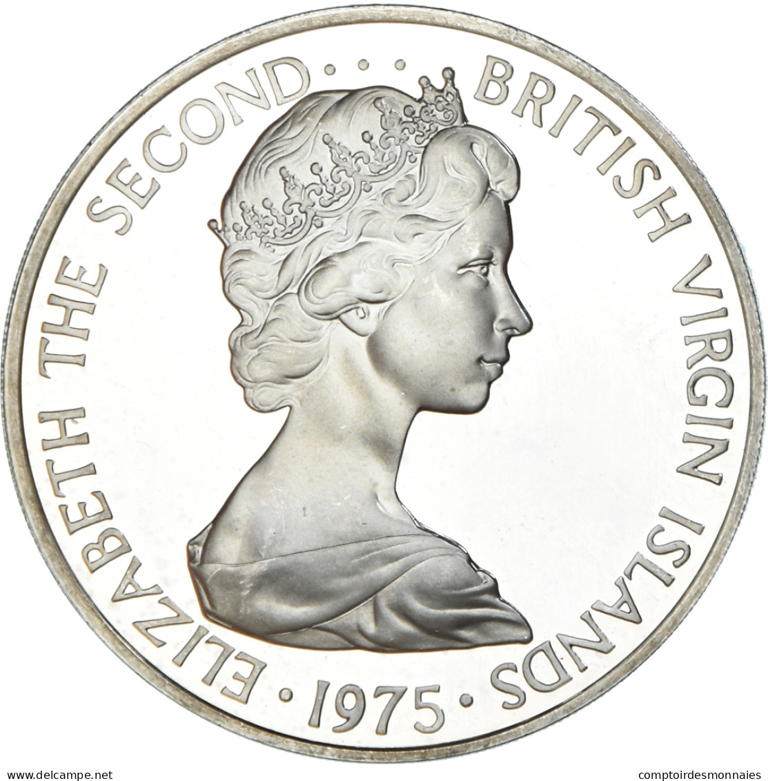 Monnaie, Îles Vierges Britanniques, Elizabeth II, Dollar, 1975, Franklin Mint - British Virgin Islands
