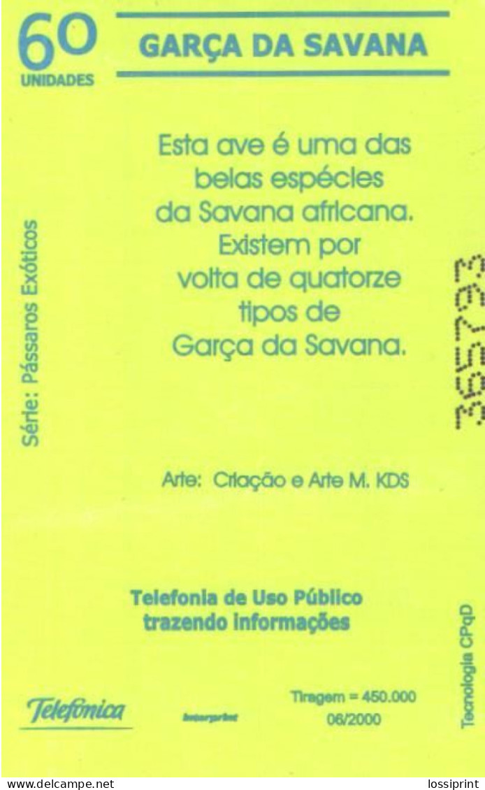 Brazil:Brasil:Used Phonecard, Telefonica, 60 Units, Bird, 2000 - Brasilien